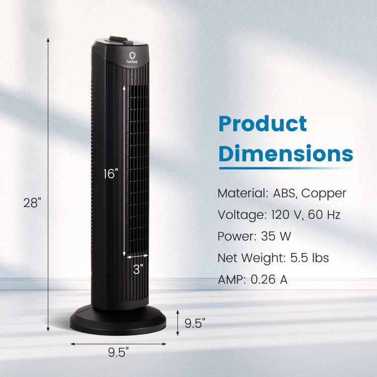 Bladeless Tower Fan – 28-Inch Ultra-Quiet Design with Oscillation and 3-Speed Settings 2