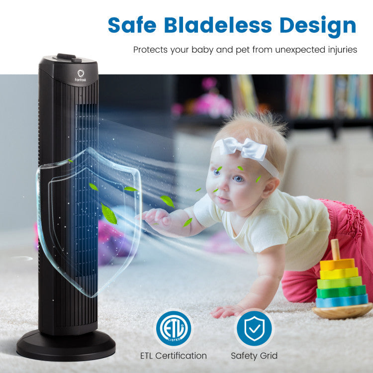 Bladeless Tower Fan – 28-Inch Ultra-Quiet Design with Oscillation and 3-Speed Settings 7
