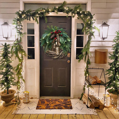 Bohemian Christmas Wreath for Front Door – 17-Inch Holiday Decor with Pinecones and Bells 1
