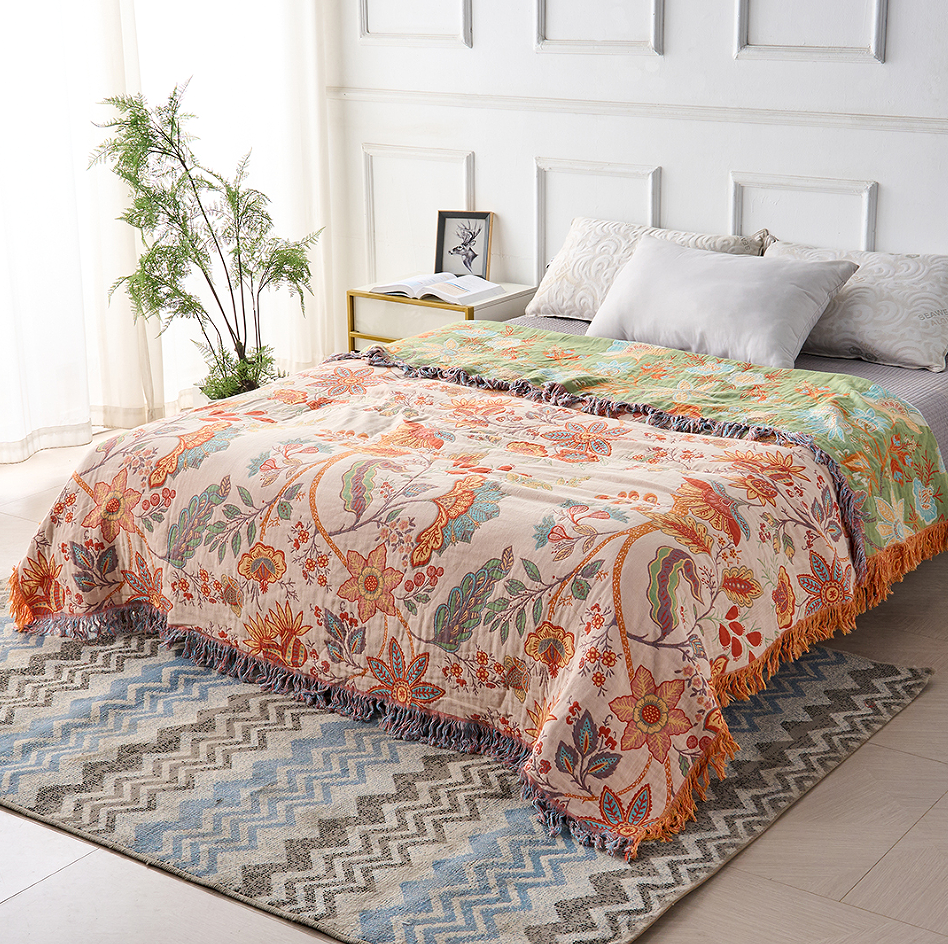 Boho Floral Cotton Throw Blanket – Soft, Breathable Sofa Cover for Cozy Home Décor 2