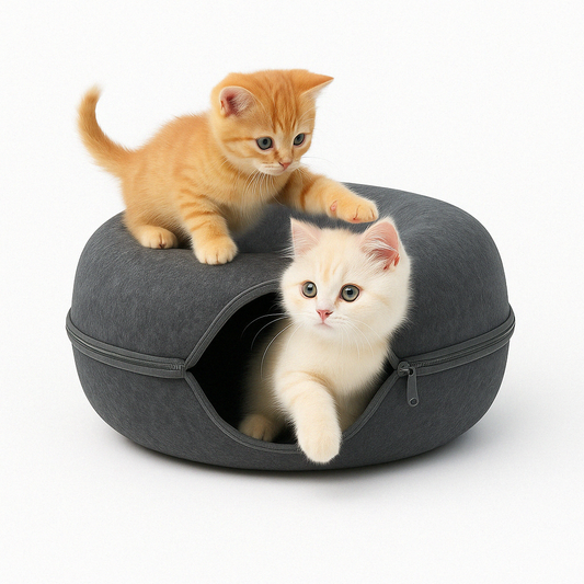 Cat Bed Tunnel Cave for Multiple Cats – Scratch-Resistant Felt Design with Spacious Tunnel and Peephole Opening 0