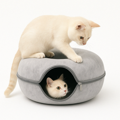 Cat Bed Tunnel Cave for Multiple Cats – Scratch-Resistant Felt Design with Spacious Tunnel and Peephole Opening 1