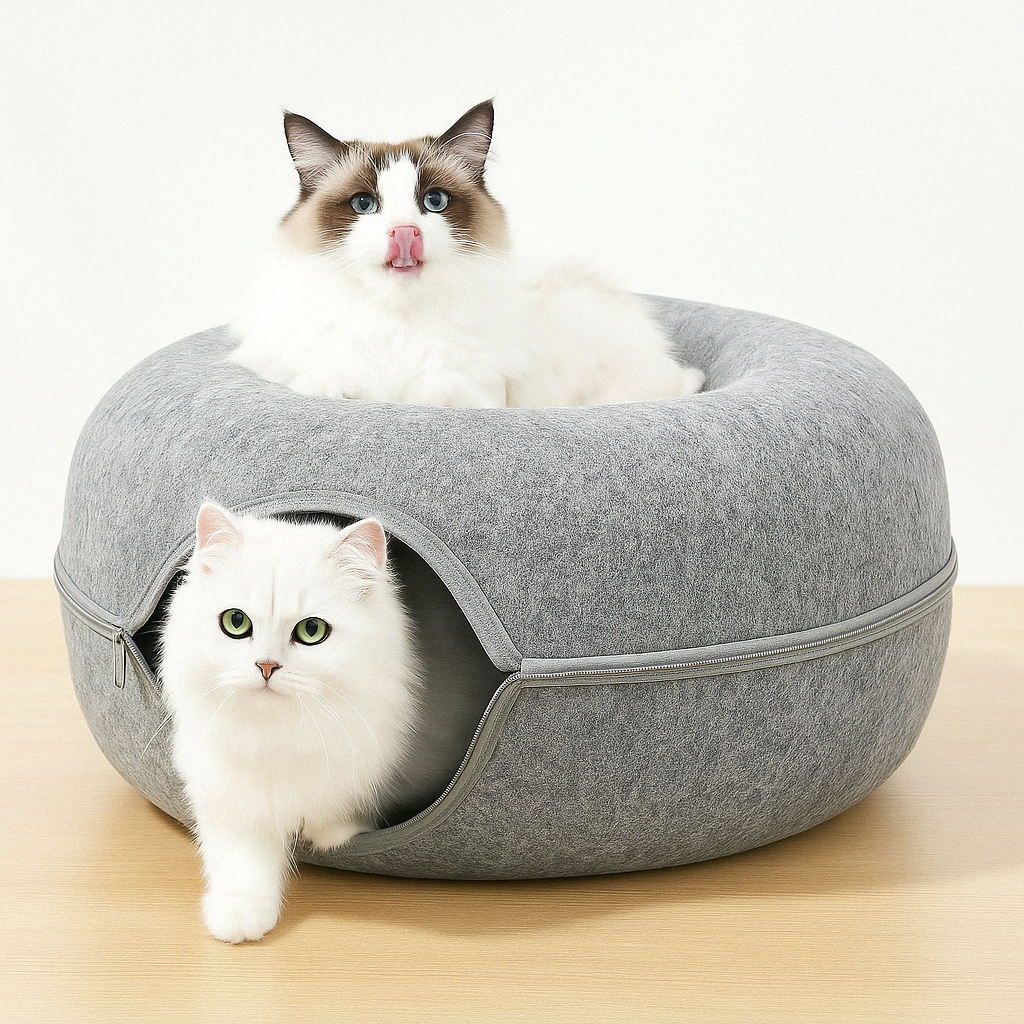 Cat Bed Tunnel Cave for Multiple Cats – Scratch-Resistant Felt Design with Spacious Tunnel and Peephole Opening 5