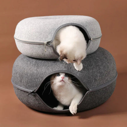Cat Bed Tunnel Cave for Multiple Cats – Scratch-Resistant Felt Design with Spacious Tunnel and Peephole Opening 6