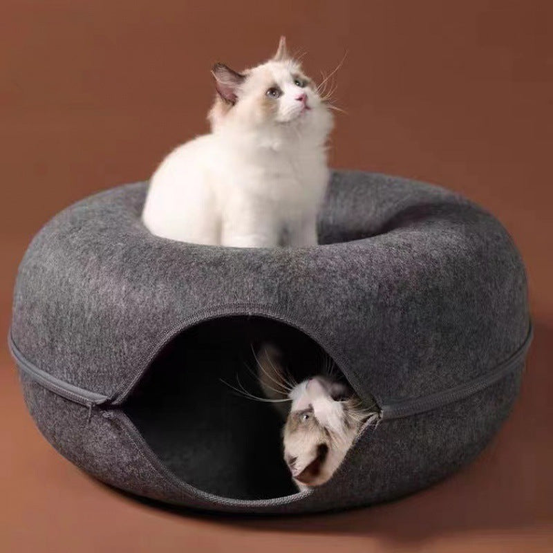 Cat Bed Tunnel Cave for Multiple Cats – Scratch-Resistant Felt Design with Spacious Tunnel and Peephole Opening 8