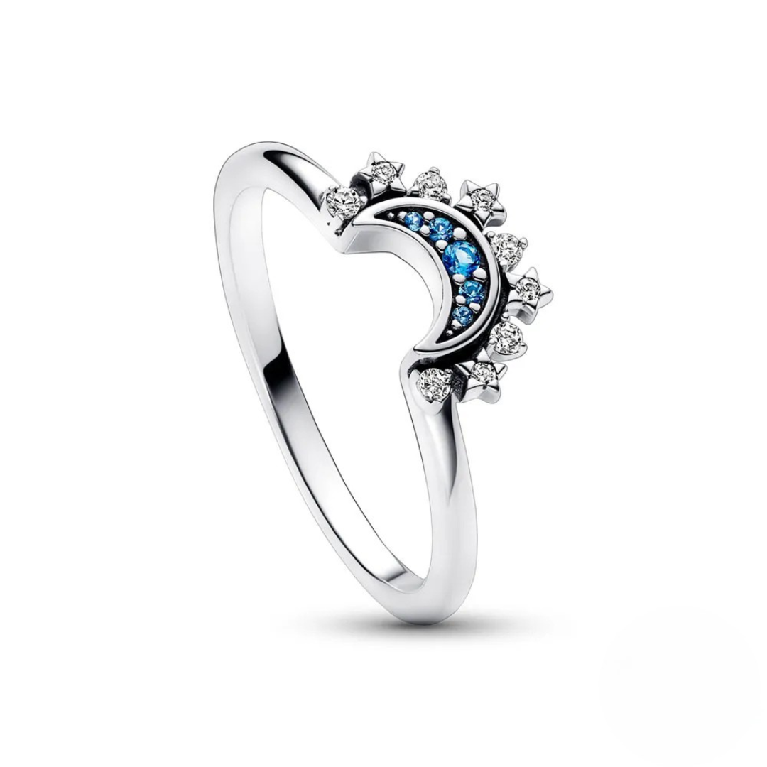 Celestial Crystal Statement Ring in Sterling Silver with Sun and Moon Design – Elegant Dual Tone Jewelry 4