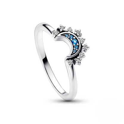 Celestial Crystal Statement Ring in Sterling Silver with Sun and Moon Design – Elegant Dual Tone Jewelry 4