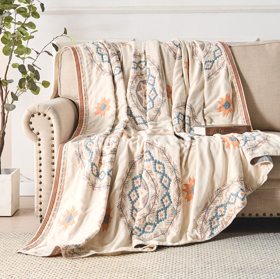 Cotton Throw Blanket with Bohemian Mandala Print – Soft, Breathable, Multi-Use Design for Home and Outdoor 6