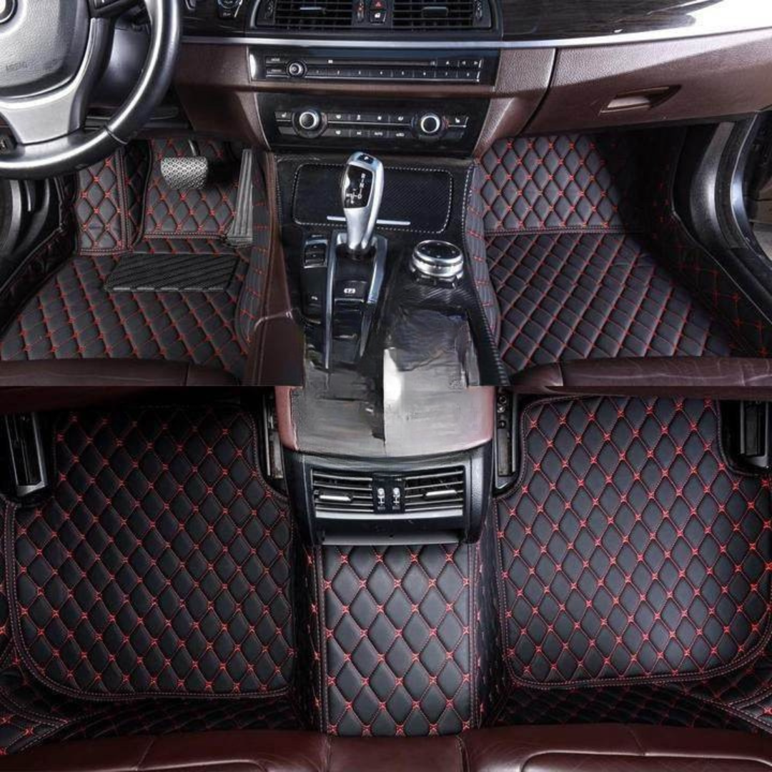 Custom Black Red Leather Car Floor Mats – Waterproof and Durable Protection 0