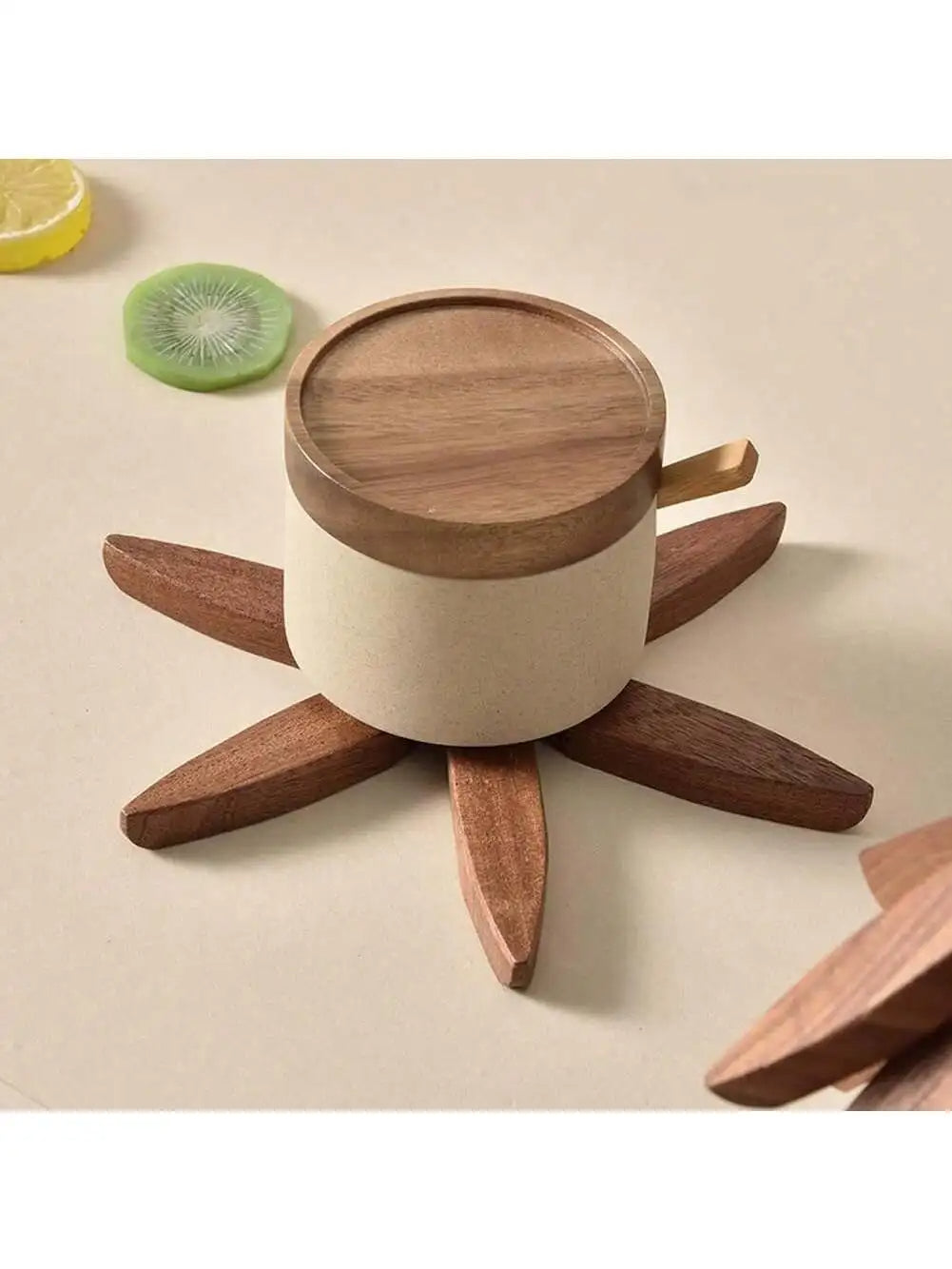 Decorative Wooden Coasters and Trivets Set - Heat-Resistant Walnut Table Mats (4PCS) 1