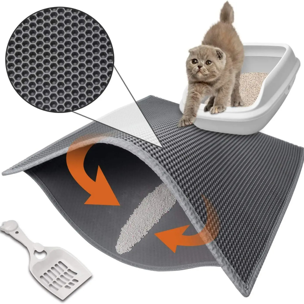 Double Layer Cat Litter Mat with Non-Slip Base – Waterproof, Easy to Clean Kitty Litter Mat for All Litter Box Types 0