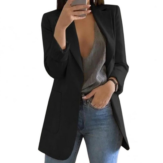 Elegant Black Blazer for Women in Luxurious Wool – Long Sleeve Tailored Jacket for All Occasions 0