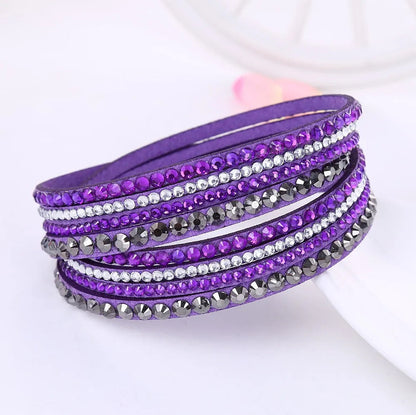 Elegant Leather Wrap Bracelet with Rhinestones – Multi-Strand Design for Women 2