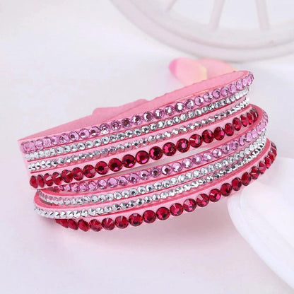 Elegant Leather Wrap Bracelet with Rhinestones – Multi-Strand Design for Women 8