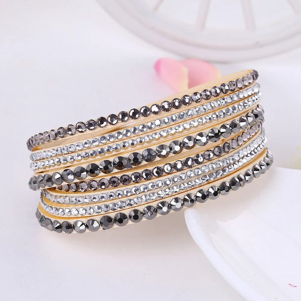 Elegant Leather Wrap Bracelet with Rhinestones – Multi-Strand Design for Women 9