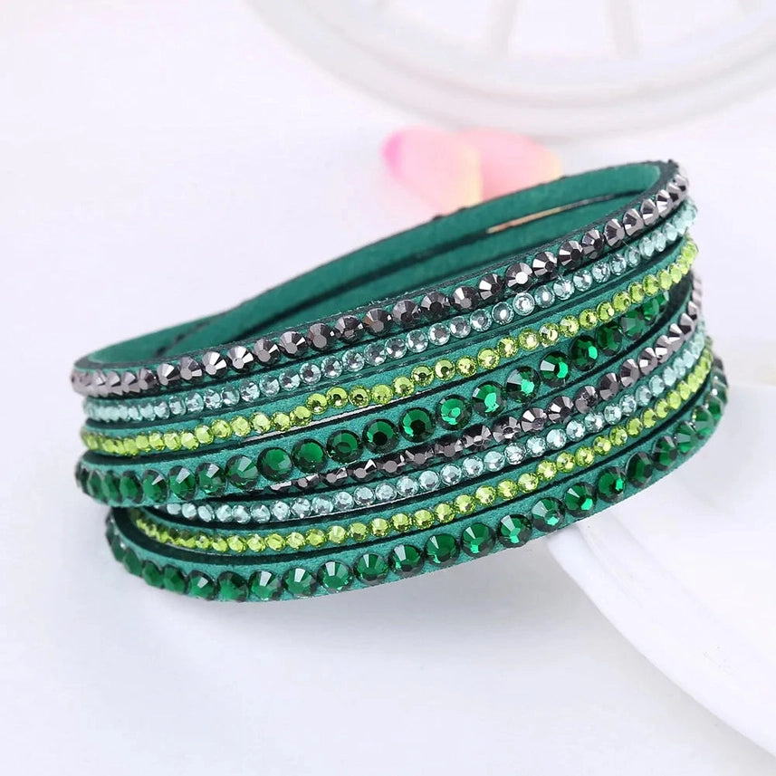 Elegant Rhinestone Leather Wrap Bracelet for Women – Multi-Strand Adjustable Design 3