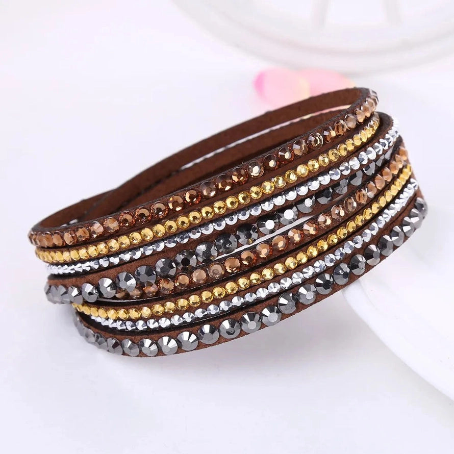 Elegant Rhinestone Leather Wrap Bracelet for Women – Multi-Strand Adjustable Design 6