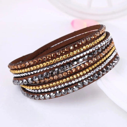 Elegant Rhinestone Leather Wrap Bracelet for Women – Multi-Strand Adjustable Design 6