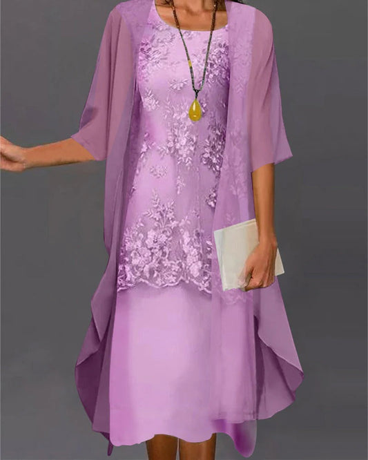 Elegant Two-Piece Chiffon Dress with Lace Accents for Formal Events – Available in Multiple Sizes and Colors 1