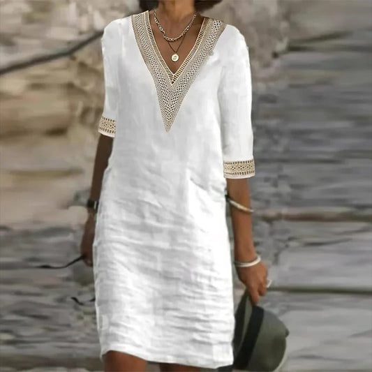 Elegant Women's Linen Summer Dress – Comfortable Knee-Length Dress for Any Occasion 0