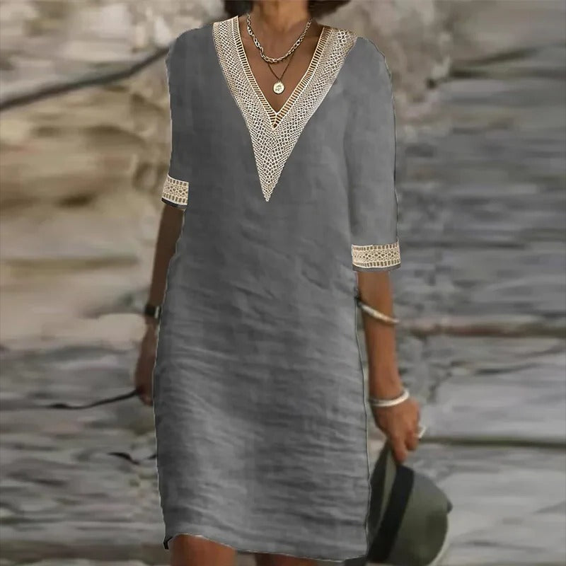 Elegant Women's Linen Summer Dress – Comfortable Knee-Length Dress for Any Occasion 2