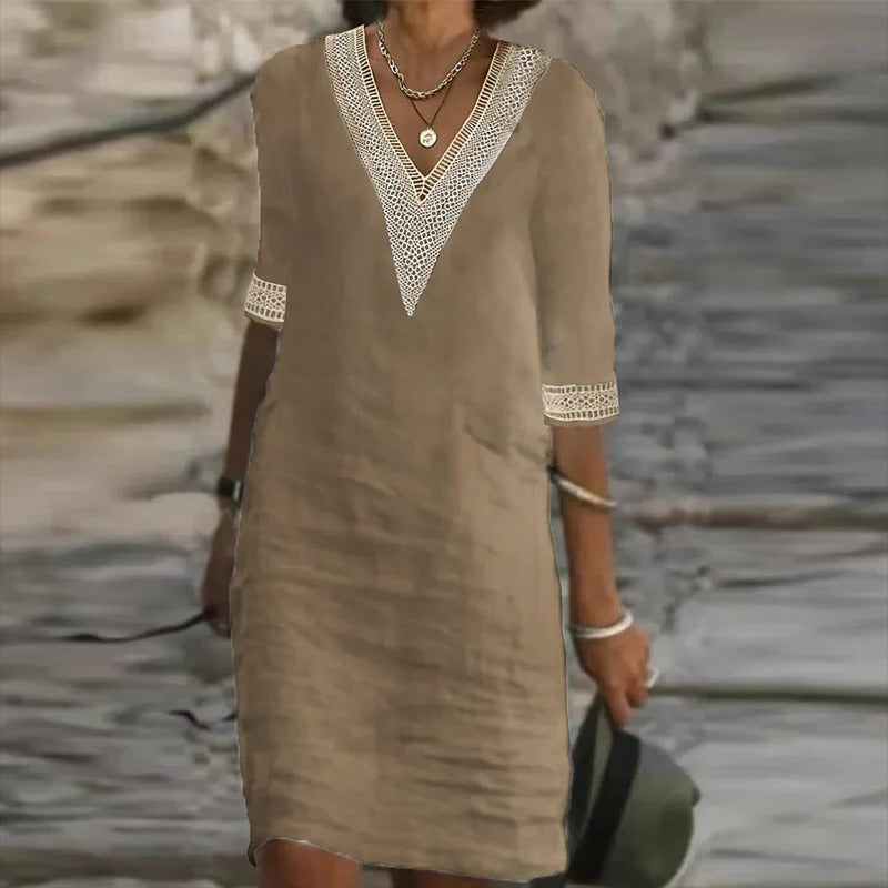 Elegant Women's Linen Summer Dress – Comfortable Knee-Length Dress for Any Occasion 3