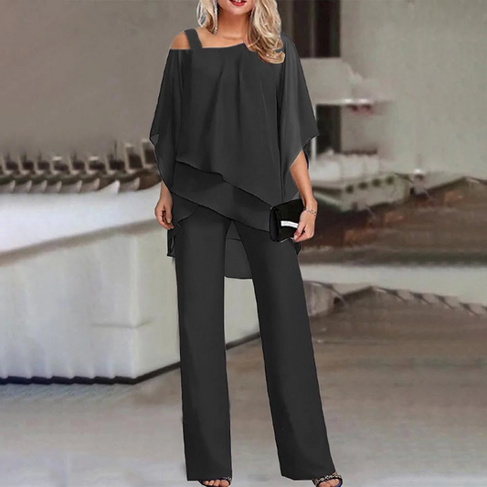 Elegant Women's Two-Piece Set with Cold Shoulder Design for Versatile Occasions 0