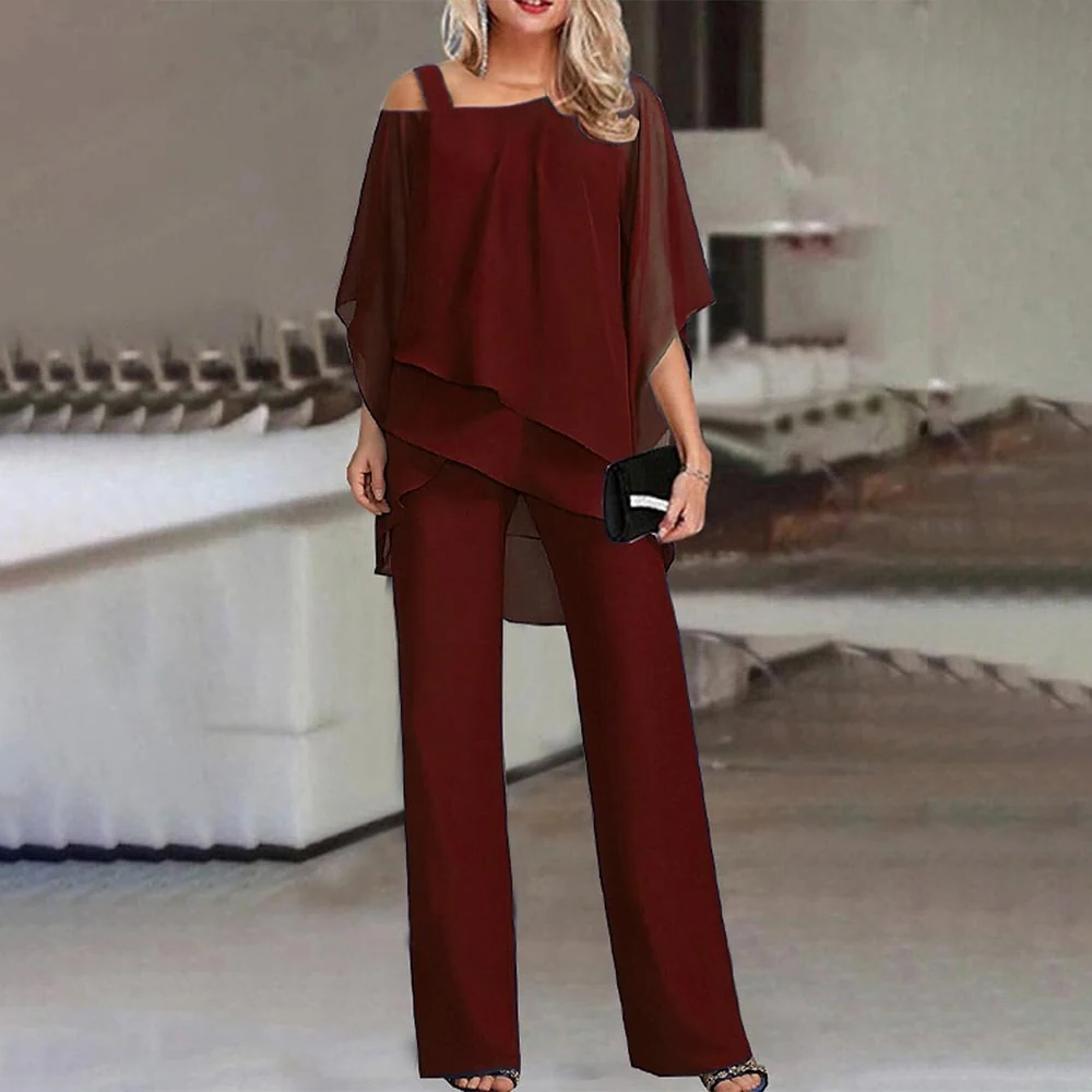 Elegant Women's Two-Piece Set with Cold Shoulder Design for Versatile Occasions 2