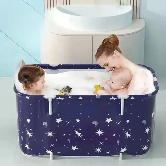Foldable Portable Bathtub for Adults and Babies – Insulated Waterproof Hot Tub, Ergonomic Design, Blue, 118x55x50cm 1