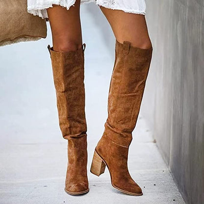 Gray Block Heel Women's Boots – Urban Western Style Footwear in Soft Suede Imitation for All Seasons 6