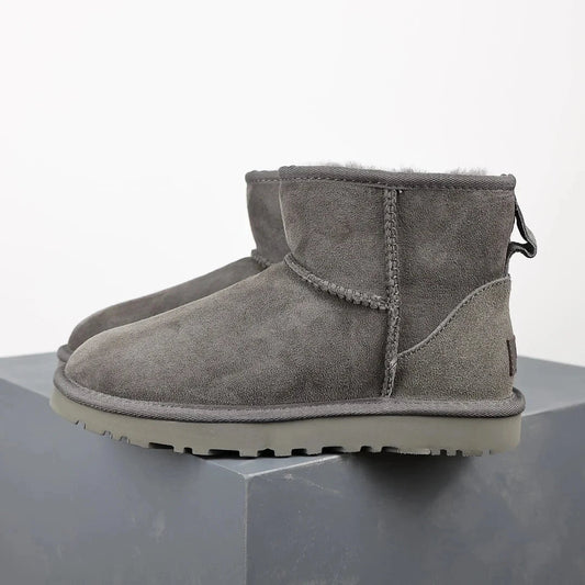 Gray Women's Ultra Mini Platform Boots with Plush Fur Lining – Stylish Ankle Booties for Winter 0
