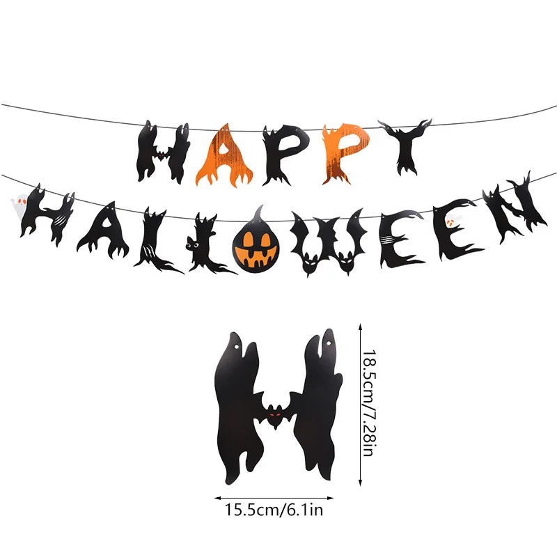 Halloween Party Banner - Multi-Color Paper Garland with Bat and Pumpkin Design for Trick or Treat Celebrations 4