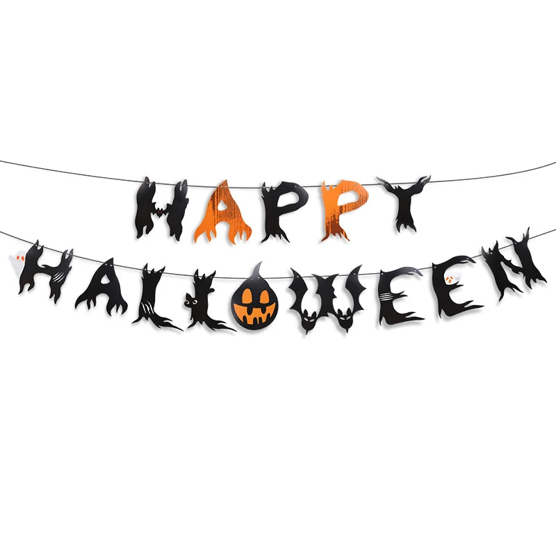 Halloween Party Banner - Multi-Color Paper Garland with Bat and Pumpkin Design for Trick or Treat Celebrations 6