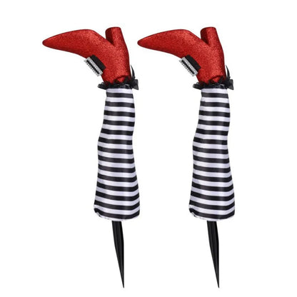 Halloween Witch Legs Props – 2pcs Upside Down Wizard Feet for Outdoor Lawn and Garden Halloween Decorations 0