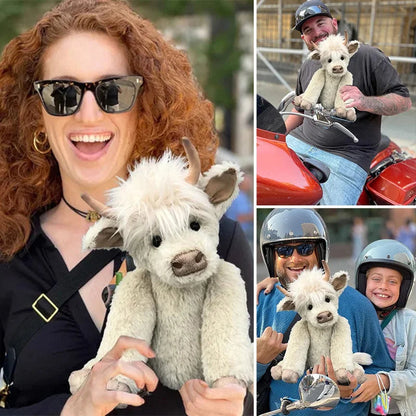 Handcrafted Highland Cow Plush Toy – Soft White Alpaca Stuffed Animal with Flowers, Articulated Limbs, 25 cm 2