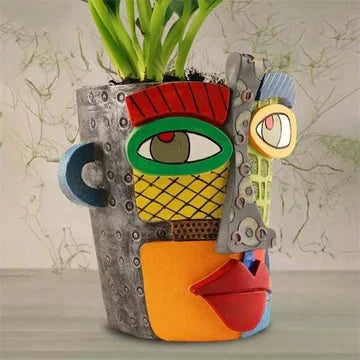 Handmade Abstract Face Flower Pot – Unique Resin Indoor Plant Pot for Artistic Home Decor 1