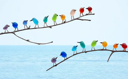 Handmade Sea Glass Rainbow Birds Artwork – Coastal Decor with Authentic Driftwood 5