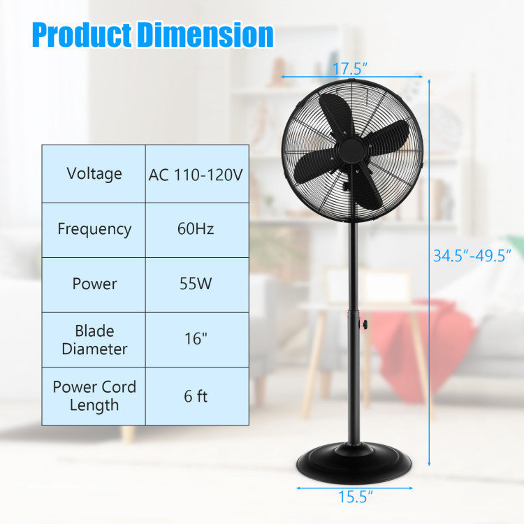 Height-Adjustable 16-Inch Oscillating Pedestal Fan with 3 Speed Settings – Ideal for Indoor Use 7