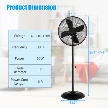 Height-Adjustable 16-Inch Oscillating Pedestal Fan with 3 Speed Settings – Ideal for Indoor Use 7