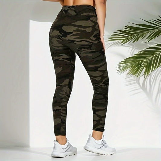 High Stretch Camouflage Leggings for Women – Sporty Nine Point Pencil Pants in Gray Green 0