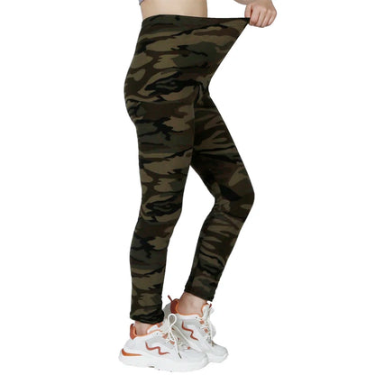 High Stretch Camouflage Leggings for Women – Sporty Nine Point Pencil Pants in Gray Green 1