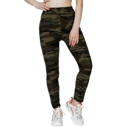 High Stretch Camouflage Leggings for Women – Sporty Nine Point Pencil Pants in Gray Green 2