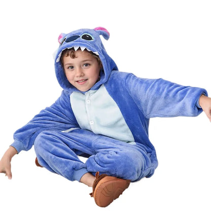 Lilo Stitch Kids Cosplay Onesie – Plush Winter Pajamas for Halloween and Christmas, Soft and Comfortable for Boys and Girls