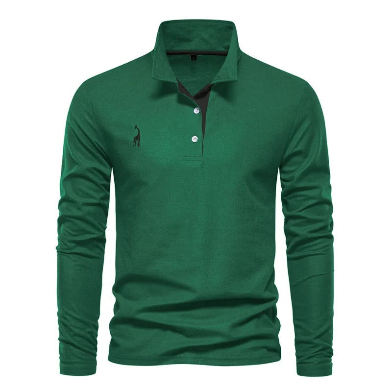 Long Sleeve Polo Shirt for Men with Elegant Deer Embroidery – Soft, Breathable Fabric for Casual and Formal Wear 3