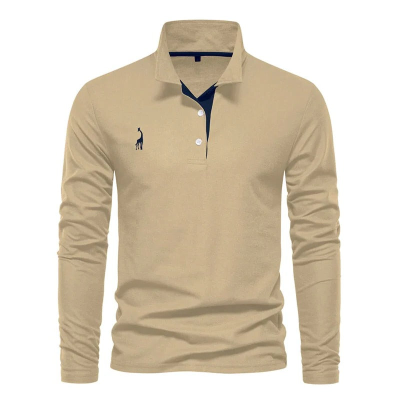 Long Sleeve Polo Shirt for Men with Elegant Deer Embroidery – Soft, Breathable Fabric for Casual and Formal Wear 4