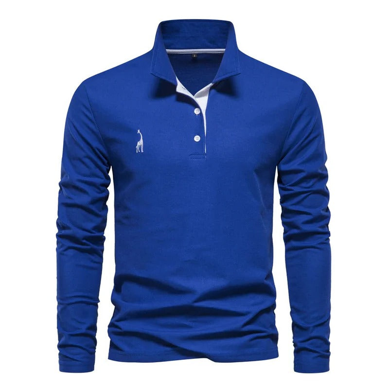 Long Sleeve Polo Shirt for Men with Elegant Deer Embroidery – Soft, Breathable Fabric for Casual and Formal Wear 5