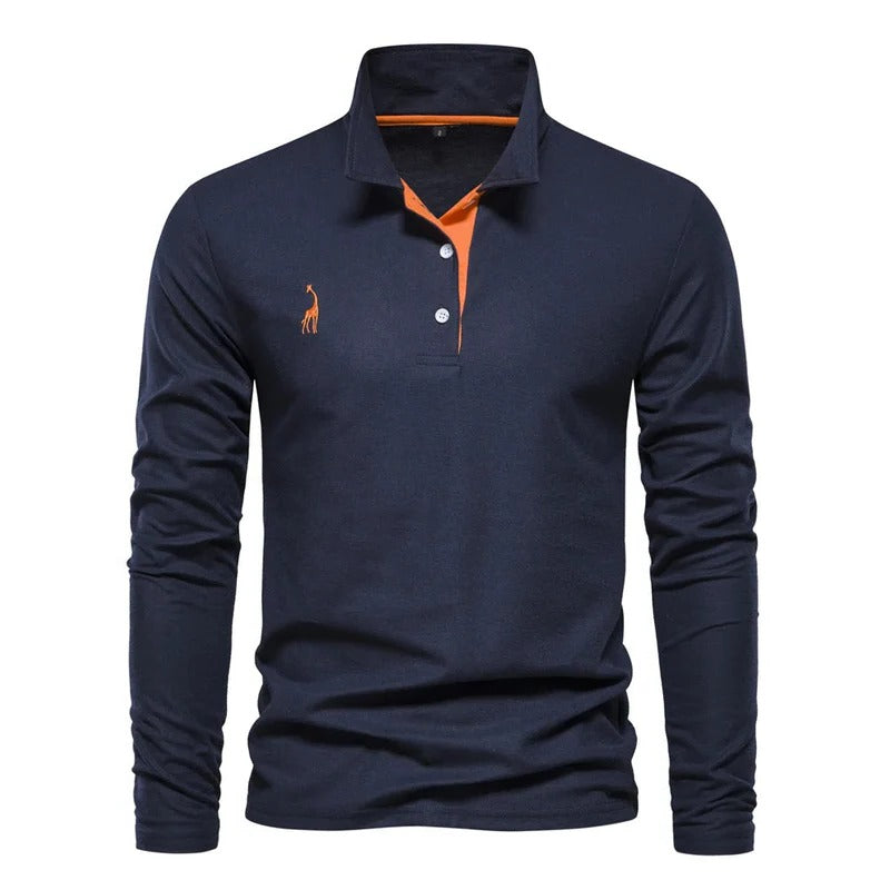 Long Sleeve Polo Shirt for Men with Elegant Deer Embroidery – Soft, Breathable Fabric for Casual and Formal Wear 6
