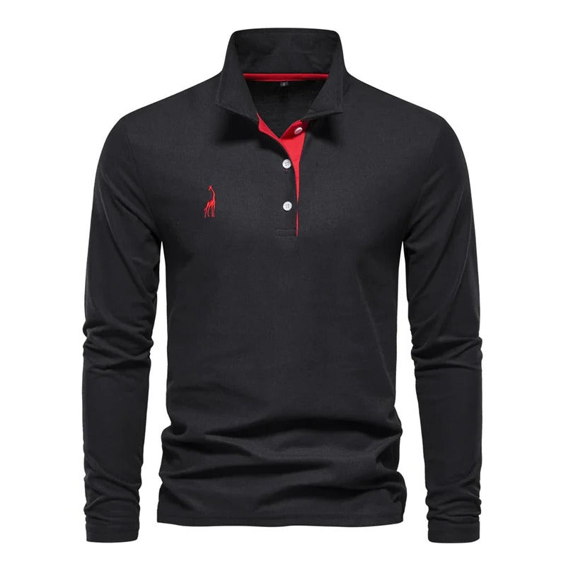 Long Sleeve Polo Shirt for Men with Elegant Deer Embroidery – Soft, Breathable Fabric for Casual and Formal Wear 7