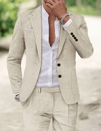 Luxury Men's Linen Suit for Weddings and Formal Events - Breathable Tailored Design 1