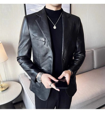 Men's Genuine Leather Blazer Jacket with Button Closure – Classic Design for Timeless Elegance 0